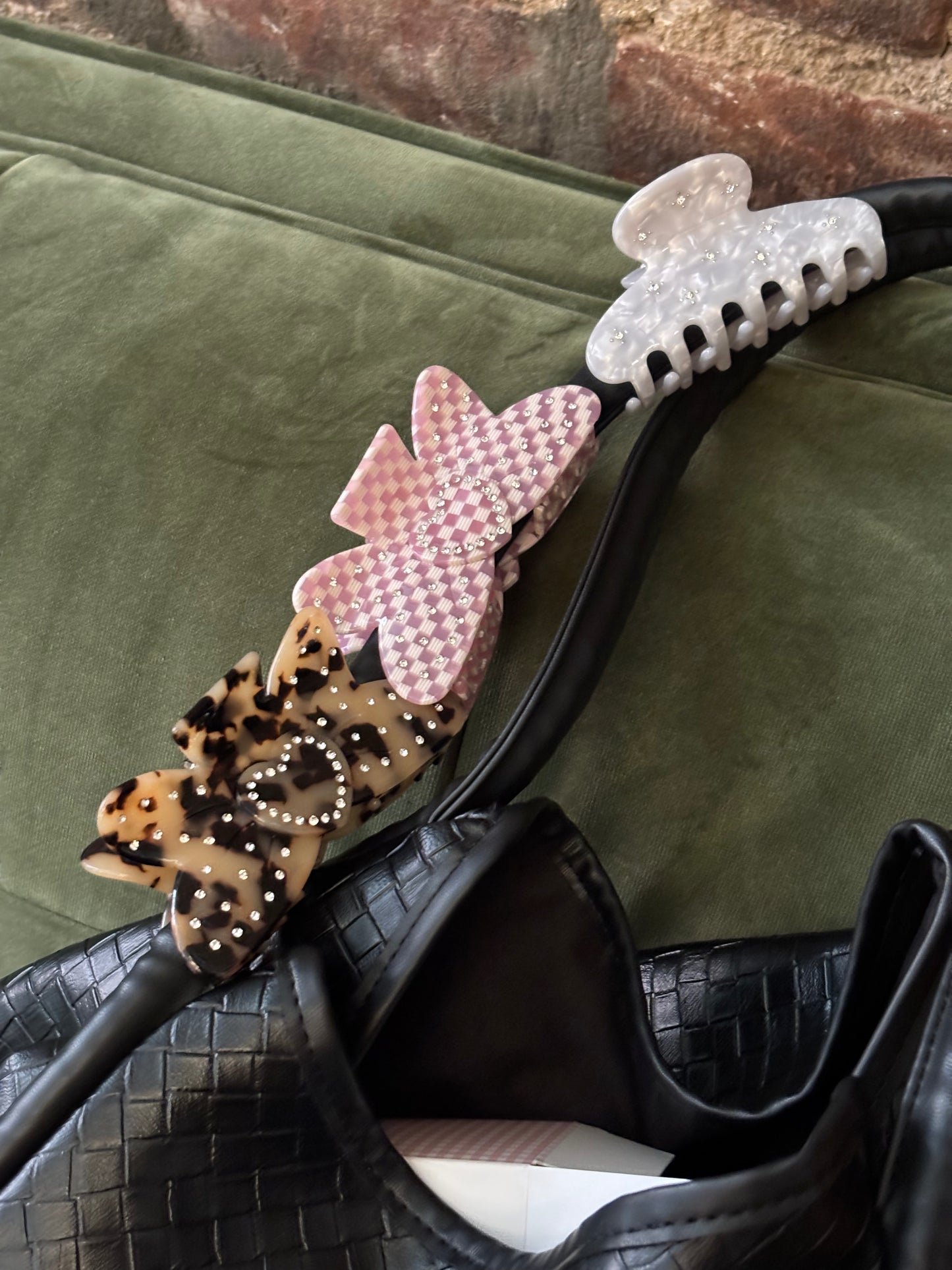 Bow Clip in Pink Checkers