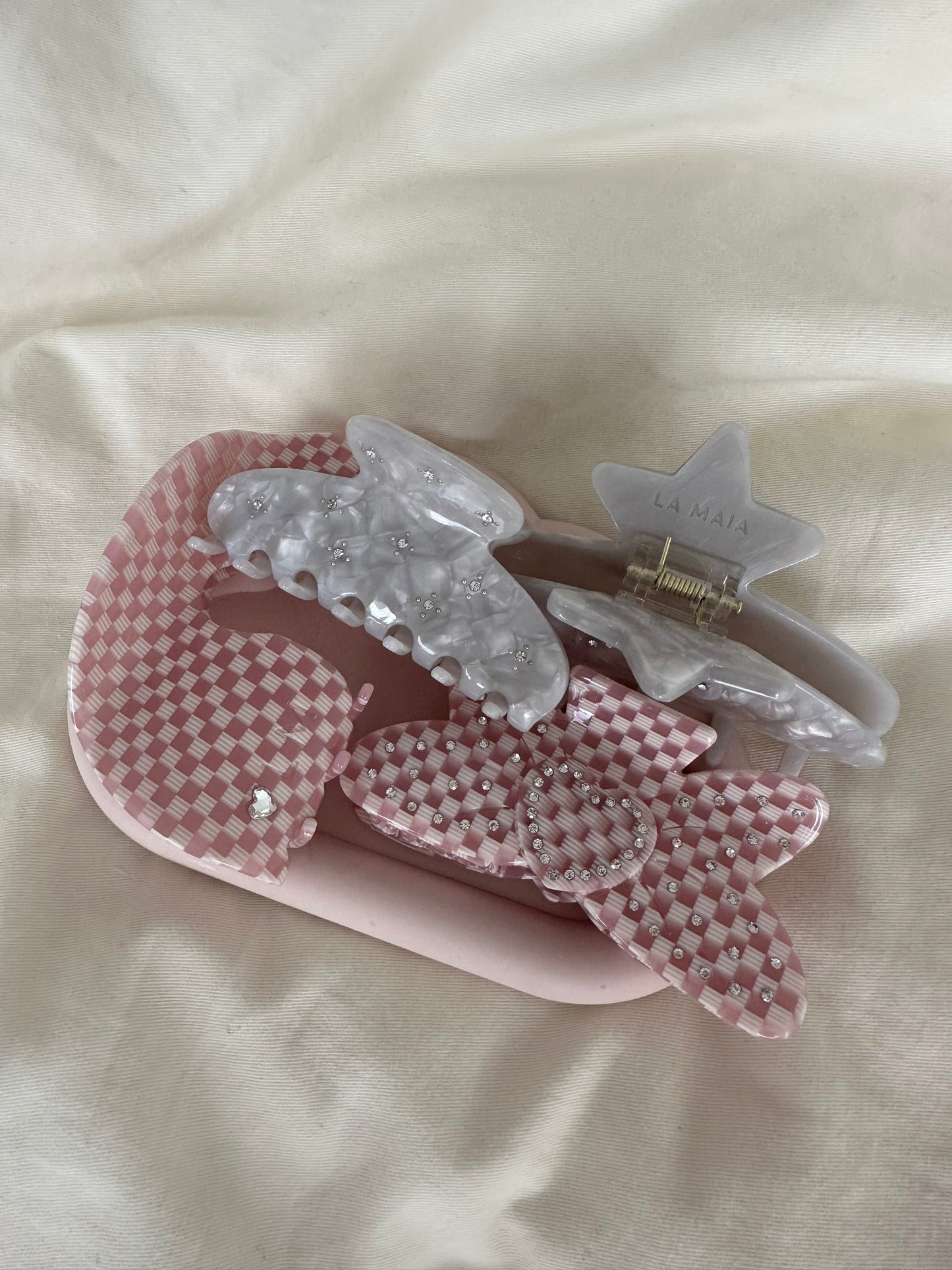 Bow Clip in Pink Checkers