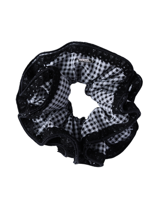 Black Sesame Checkers Scrunchie