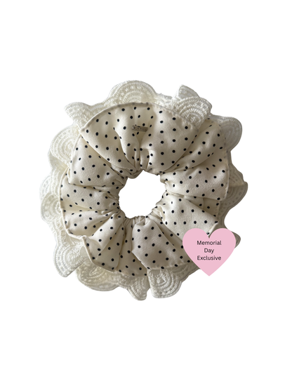 White Polka Lace Scrunchie (Memorial Day Exclusive)