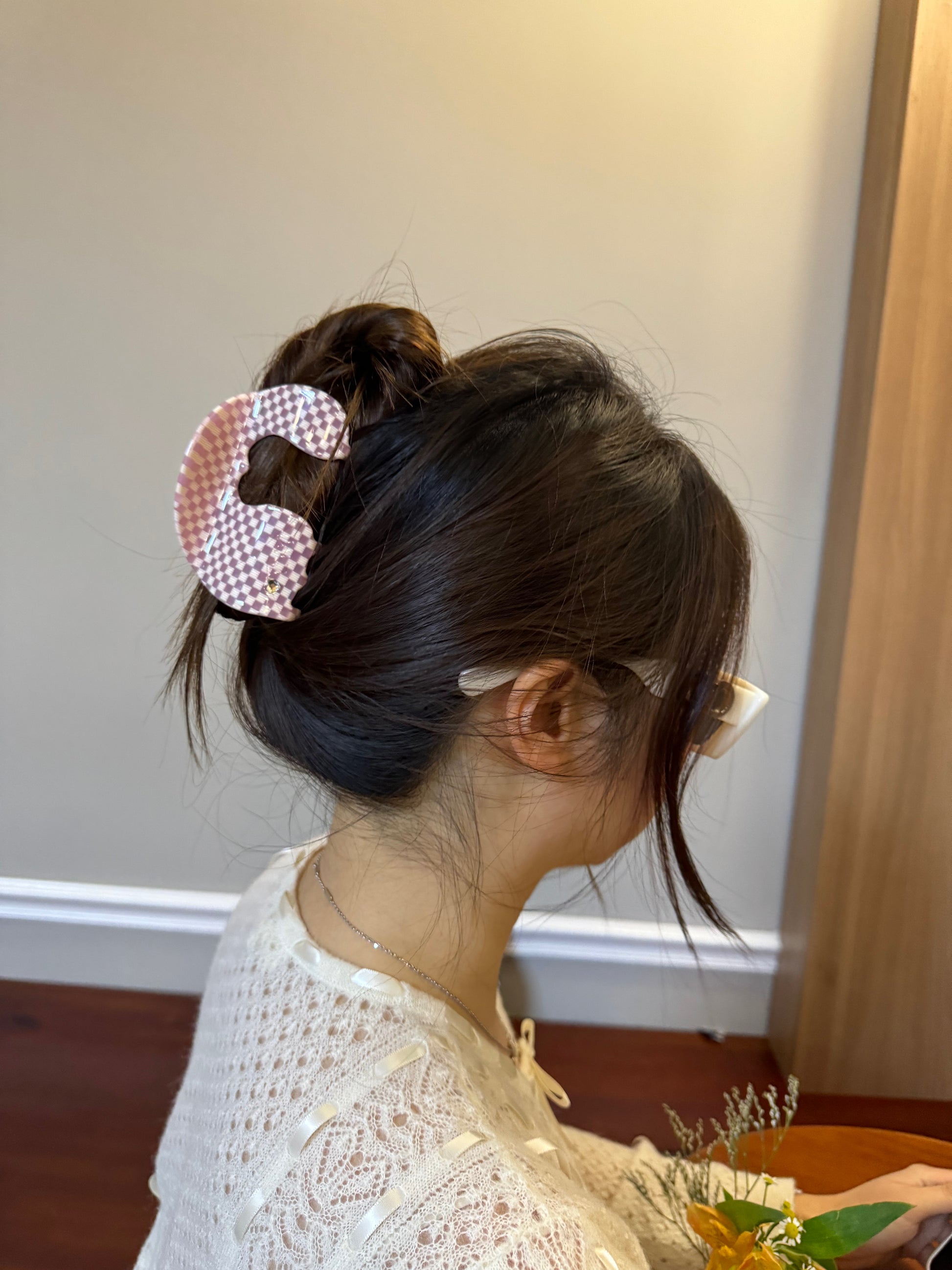 Pink Checkers Hair Clip