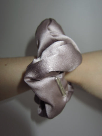Silver Mauve Silk Pillow Scrunchie