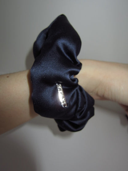 Navy Silk Pillow Scrunchie