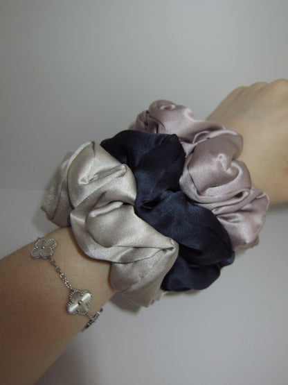 Silver Mauve Silk Pillow Scrunchie