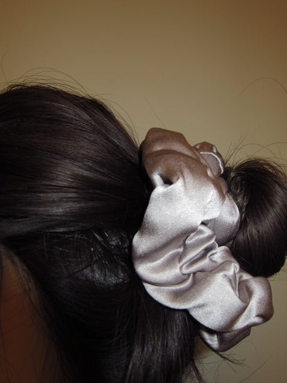Silver Mauve Silk Pillow Scrunchie