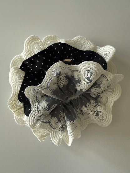 Black Polka Lace Scrunchie (Memorial Day Exclusive)