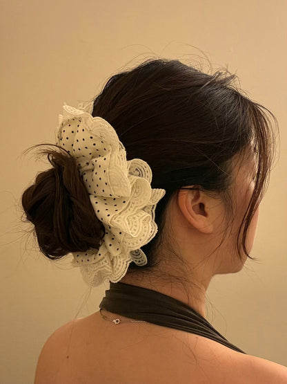 White Polka Lace Scrunchie (Memorial Day Exclusive)