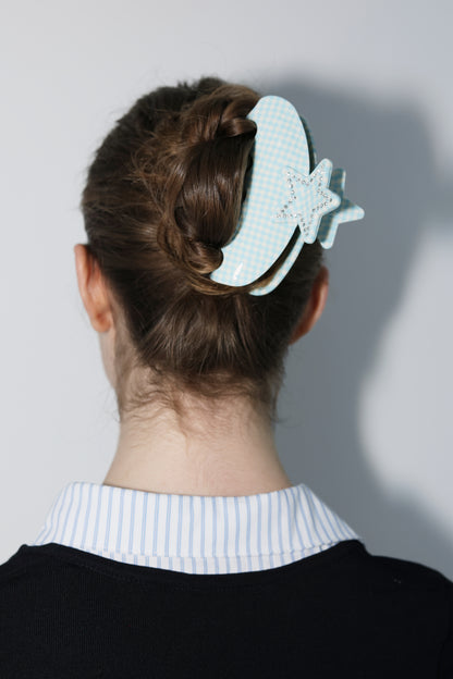 The Starry Claw Clip in Blue Checkers