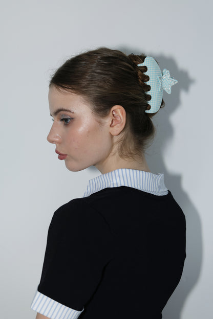 The Starry Claw Clip in Blue Checkers