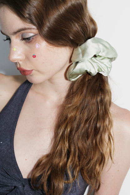 Silver Silk Pillow Scrunchie