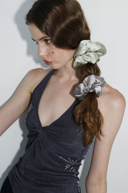 Silver Silk Pillow Scrunchie