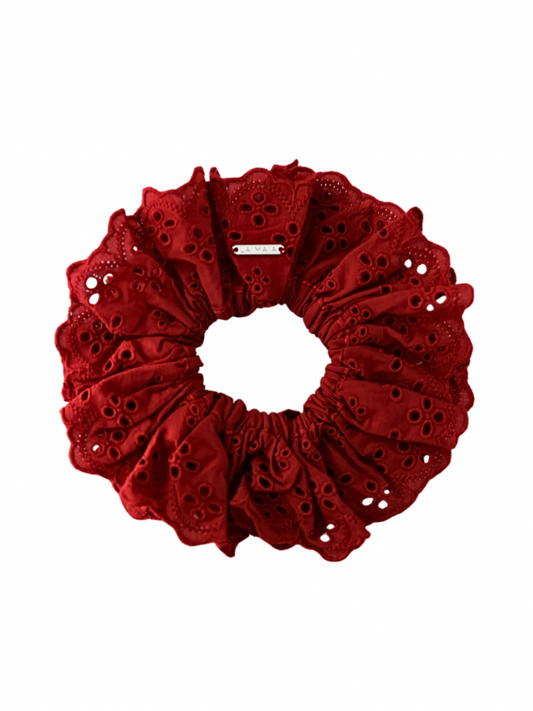 Red Eyelet Lace Scrunchie
