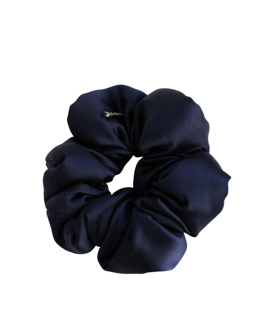 Navy Silk Pillow Scrunchie