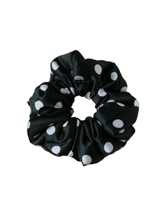 Green Polka Silk Pillow Scrunchie